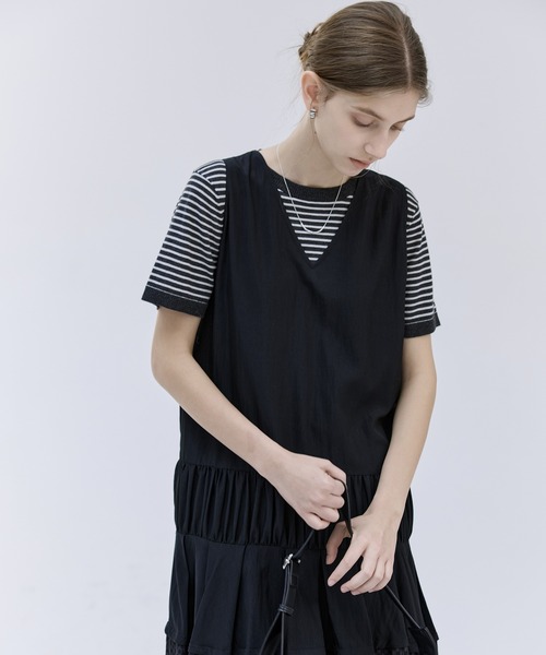 ニット セーター 「tageechita」ボーダーブロック　ニットTシャツ レディース tageechita ニット セーター 「tageechita」ボーダーブロック
