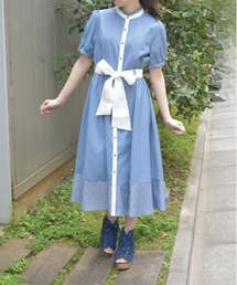 axes femme ワンピース ストライプ切替シャツワンピース
