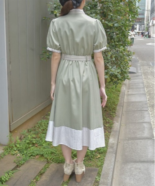 axes femme ワンピース ストライプ切替シャツワンピース