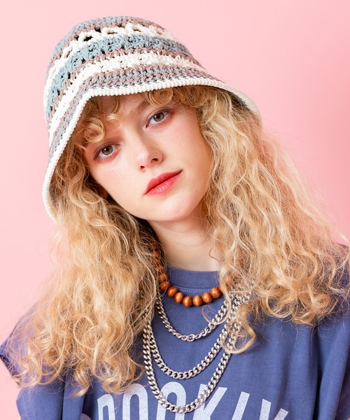 【ChahChah】マルチボーダーニットハット定価 ¥25,300【試着のみ】 帽子 ハット an meets zakka レトロマルチボーダークロシェニット