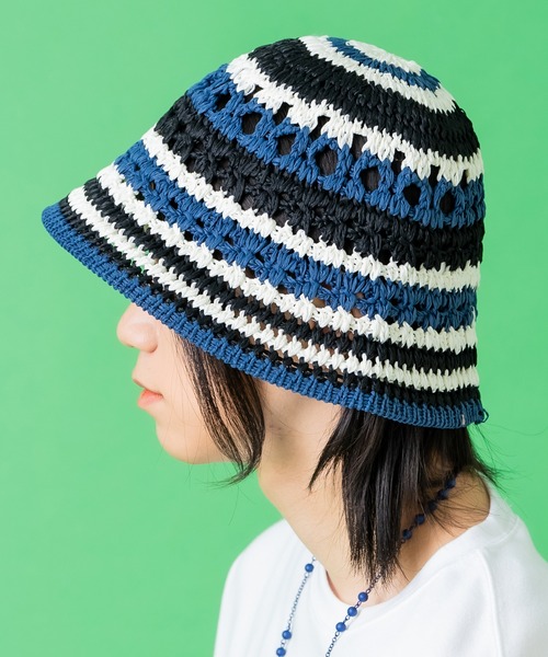 帽子 ハット an meets zakka レトロマルチボーダークロシェニット