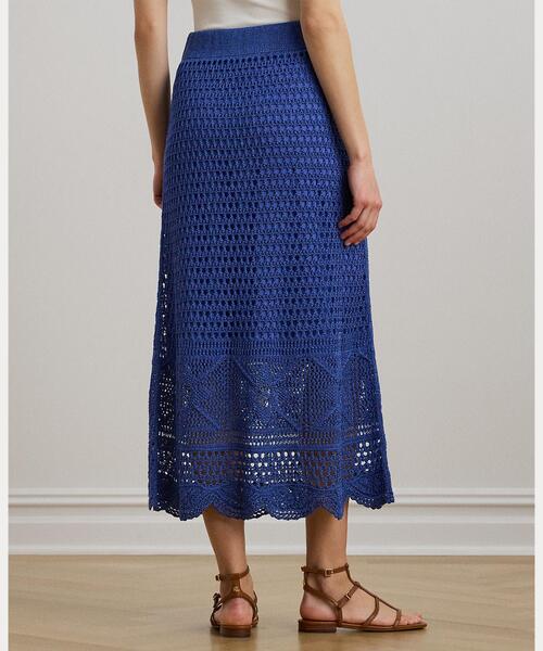 LAUREN RALPH LAUREN ネイビー ドット柄 スカート サイズ0 LAUREN RALPH スカート ポインテールニット リネンブレンド
