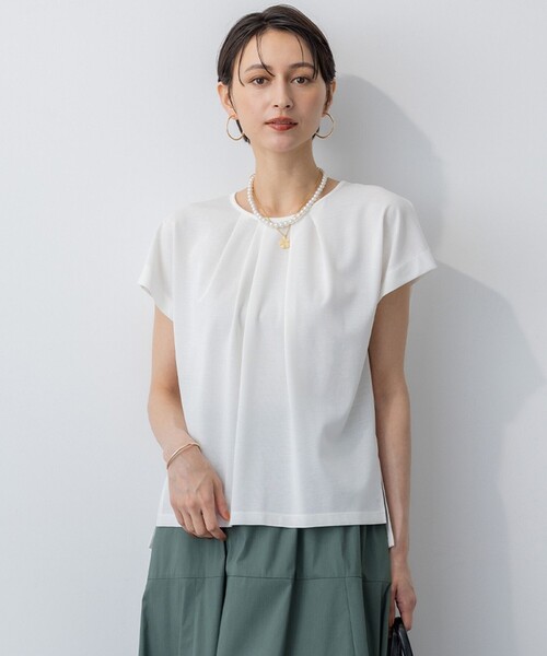 tシャツ クールプレーティング天竺スエットライク カットソー レディース 組曲 tシャツ 「洗える」プレーティング天竺ラッフル カットソー