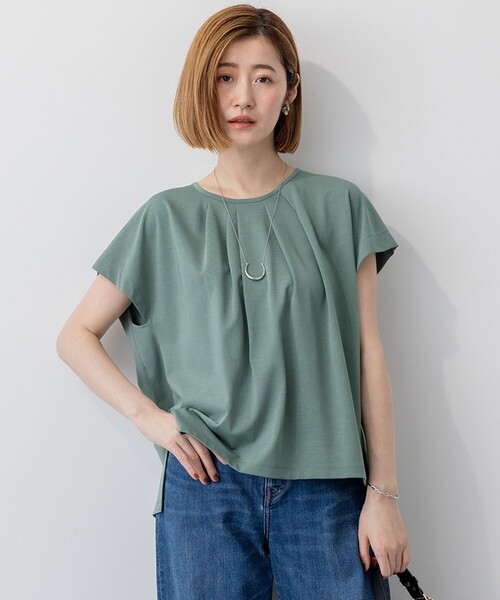 tシャツ クールプレーティング天竺スエットライク カットソー レディース 組曲 tシャツ 「洗える」プレーティング天竺ラッフル カットソー