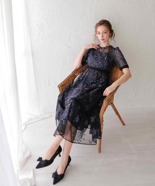 Dorry Doll ブラック レースドレス Dorry Doll ドレス ブラウスセットフラワーレースドレス