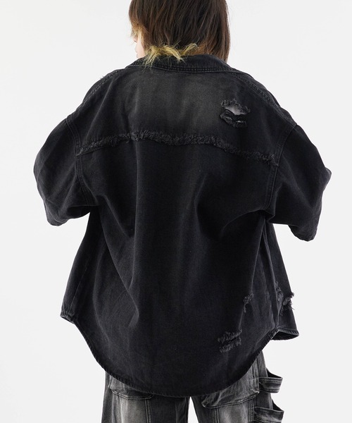 Theater code デニムジャケット gジャン Damaged Short-Sleeved Denim