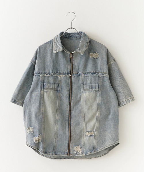 Theater code デニムジャケット gジャン Damaged Short-Sleeved Denim