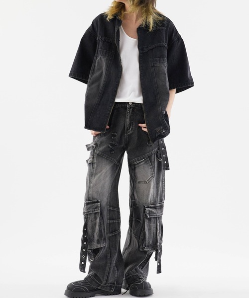 SEXPOTReVeNGE ダメージ加工 半袖ジップアウター Theater code デニムジャケット gジャン Damaged Short-Sleeved Denim