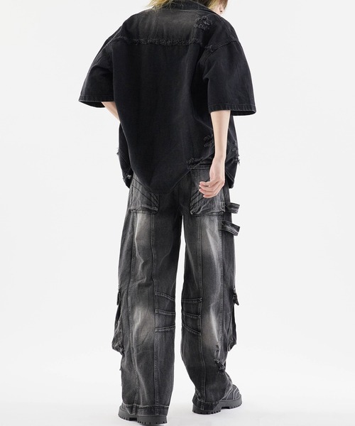 Theater code デニムジャケット gジャン Damaged Short-Sleeved Denim