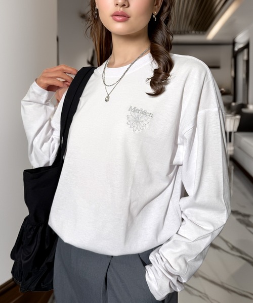 Candlestick tシャツ ゆったり 着やすい モード フラワー ラメ刺繍