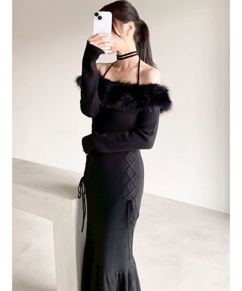 RESEXXY ワンピース フェイクファートリムニットワンピース : ZOZOTOWN