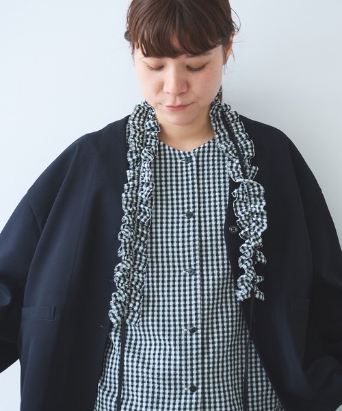 yuni ジャケット ノーカラージャケット レーヨンウール no collar