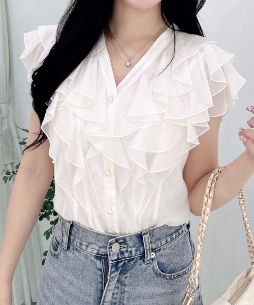 INGNI（イング） ブラウス シャツ フリルシアーノースリブラウス