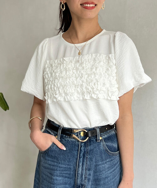 「Chez toi」 半袖ブラウス FREE ブラック レディース_画像9