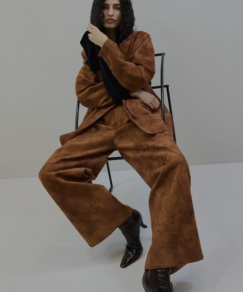 Ameri（アメリ） パンツ SYNTHETIC SUEDE EMBROIDERY PANTS レディース