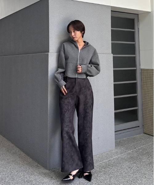 Ameri（アメリ） パンツ SYNTHETIC SUEDE EMBROIDERY PANTS レディース