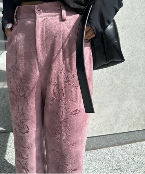 Ameri（アメリ） パンツ SYNTHETIC SUEDE EMBROIDERY PANTS レディース