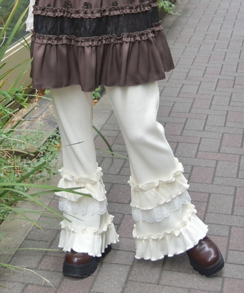 axes femme（アクシーズ ファム） パンツ フリル×レースワッフルパンツ