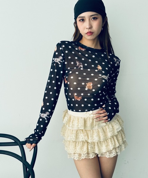 新品未使用　タグ付き PATOU ドット柄 クロップドTシャツ 半袖 Y2K SYNAPSE FACTORY tシャツ 「ドット」シアーロングTシャツ