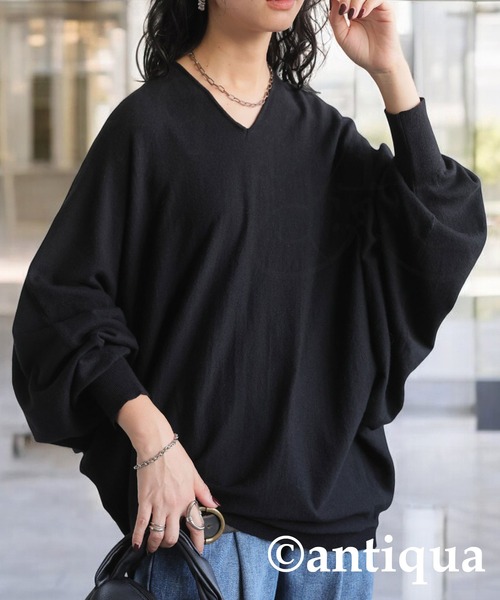 「antiqua」 「pattern torso」長袖ニット ONESIZE ブラック レディース