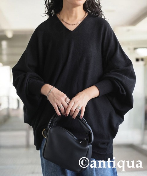 「antiqua」 「pattern torso」長袖ニット ONESIZE ブラック レディース