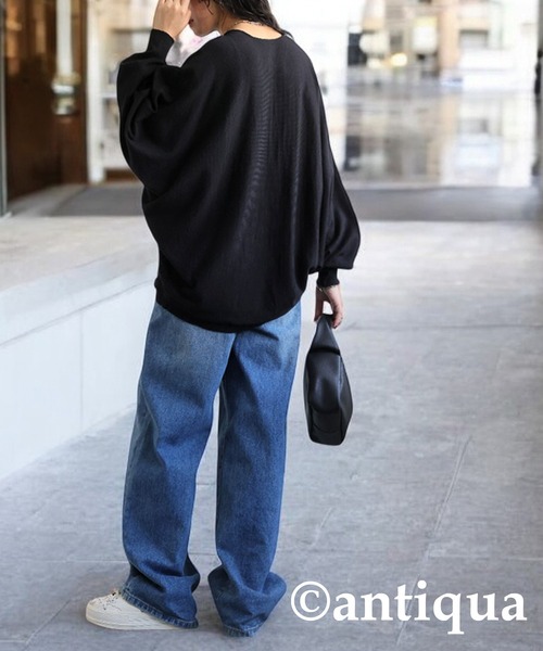 「antiqua」 「pattern torso」長袖ニット ONESIZE ブラック レディース
