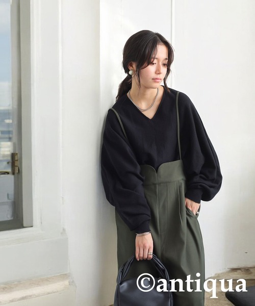 「antiqua」 「pattern torso」長袖ニット ONESIZE ブラック レディース