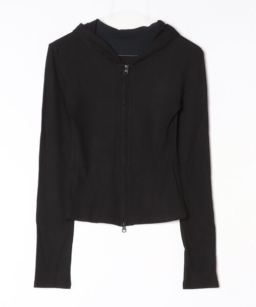ジップアップフーディー/レディース （BLACK） パーカー スリムラインダブルジップアップフーディートップス