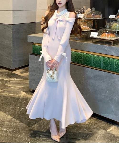 gossip!ロサンゼルス ワンピース Y2K オープンショルダー レース
