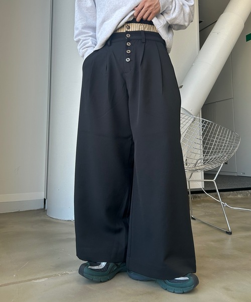 MandO（エムオー） ワイドパンツ スラックス ウエストレイヤードバギー