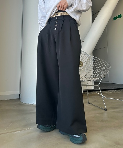 MandO（エムオー） ワイドパンツ スラックス ウエストレイヤードバギー