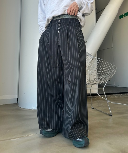 MandO（エムオー） ワイドパンツ スラックス ウエストレイヤードバギー