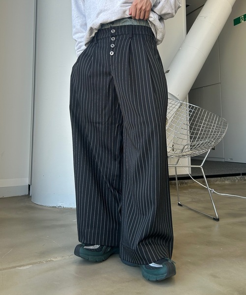 MandO（エムオー） ワイドパンツ スラックス ウエストレイヤードバギー