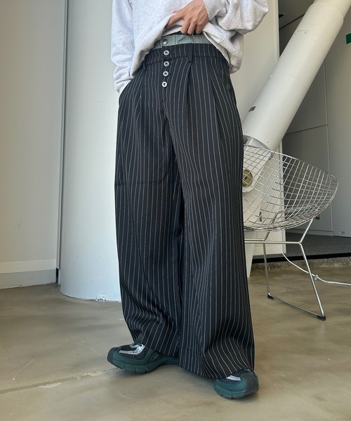 CREAM SODA 希少✨ストライプ スラックス パンツ MandO（エムオー） ワイドパンツ スラックス ウエストレイヤードバギー