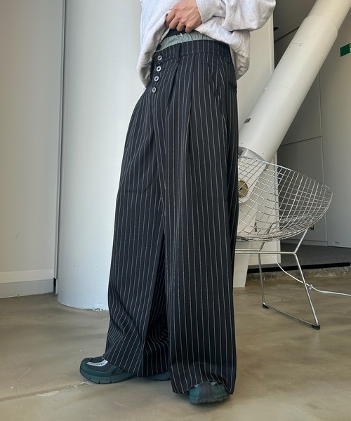 MandO（エムオー） ワイドパンツ スラックス ウエストレイヤードバギー