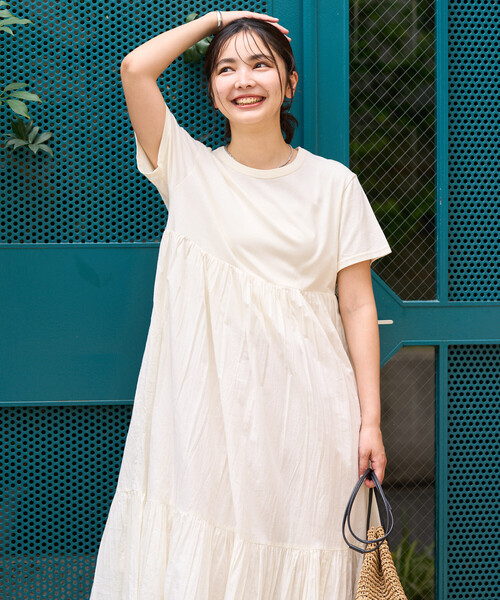 ワンピース インド ドッキング Tシャツワンピース/異素材切替ワンピースの画像