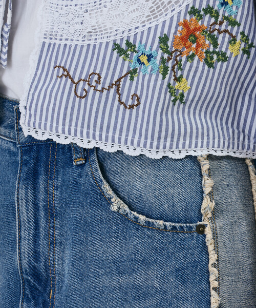 ブラウス シャツ Freada/フリーダ インド フラワー クロス刺繍 レース ボレロ レディースの画像