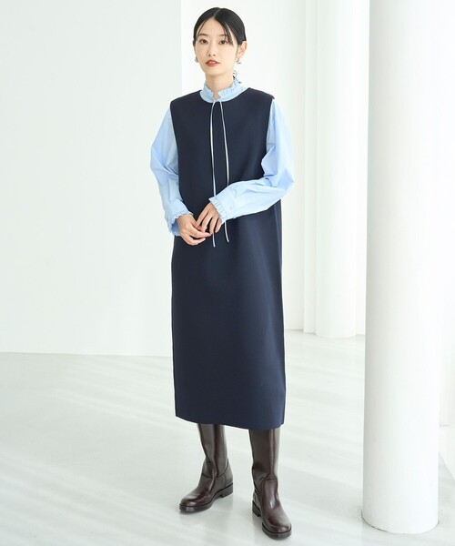 「UNFILO」 ノースリーブワンピース X-LARGE ネイビー レディース_画像2