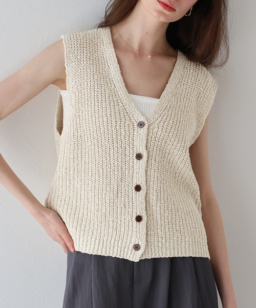 「J by blue」 ニットベスト MEDIUM グレー レディース_画像5