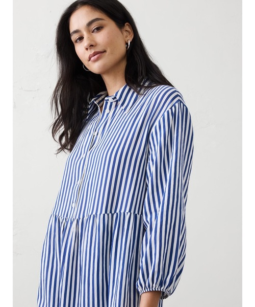 「BANANA REPUBLIC FACTORY STORE」 シャツワンピース S ホワイト×ネイビー レディース_画像4