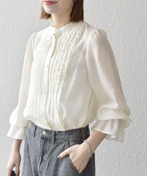 「SHIPS any」 長袖ブラウス ONE SIZE ネイビー レディース_画像4