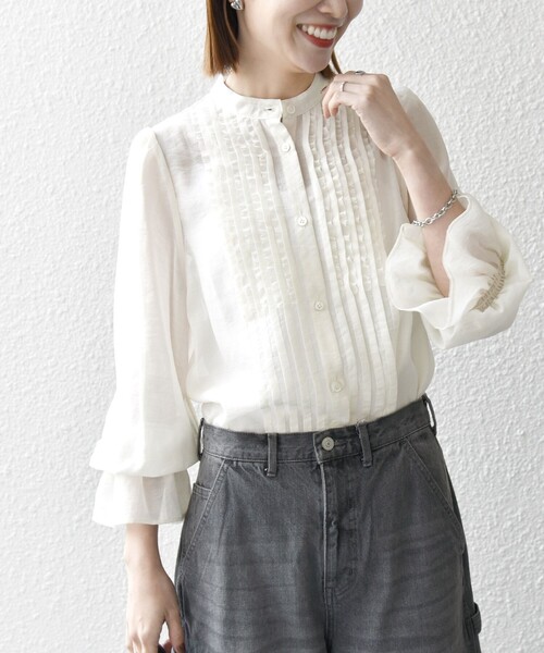 「SHIPS any」 長袖ブラウス ONE SIZE ネイビー レディース_画像8