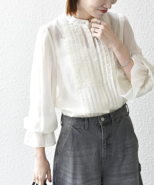 「SHIPS any」 長袖ブラウス ONE SIZE ネイビー レディース_画像9