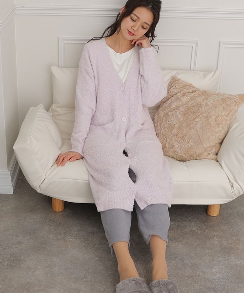 ElegChic パジャマ ルームウェア ルームニットマキシ丈カーディガン