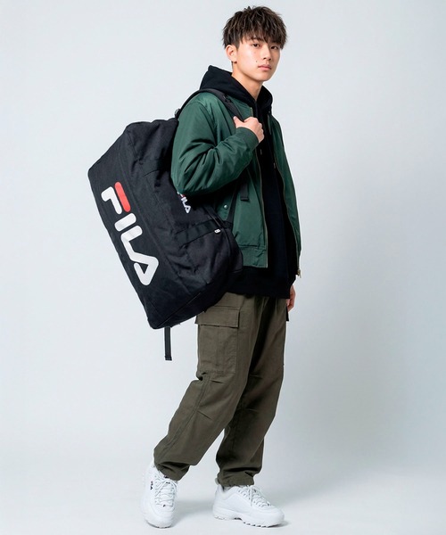 ボストンバッグ 「FILA/フィラ」 WEB限定 別注 筆記体 BIG ロゴ 3way  ボストンバッグ リュック ショルダーバッグ 大容量 47Lの画像