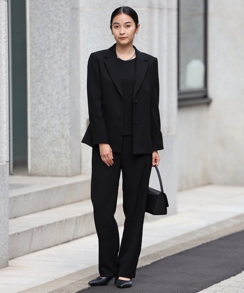 セットアップ ブラックフォーマル3点スーツ（パンツ）「喪服・礼服・セレモニー・ブラックフォーマル」 レディースの画像