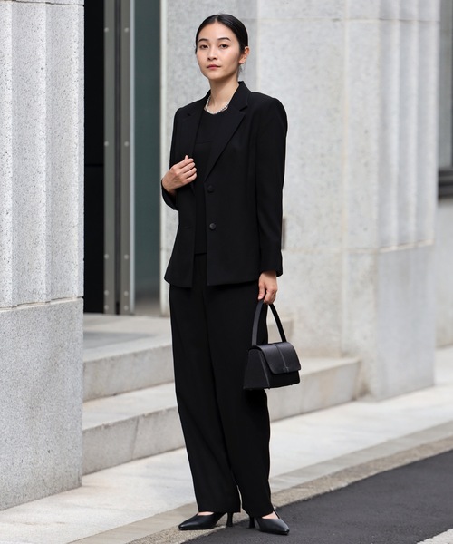 セットアップ ブラックフォーマル3点スーツ（パンツ）「喪服・礼服・セレモニー・ブラックフォーマル」 レディースの画像