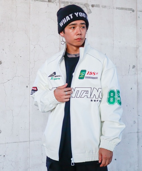 Bling Leads ブルゾン アウター Z)「BLINGLEADS」PUレザー刺繍ブルゾン