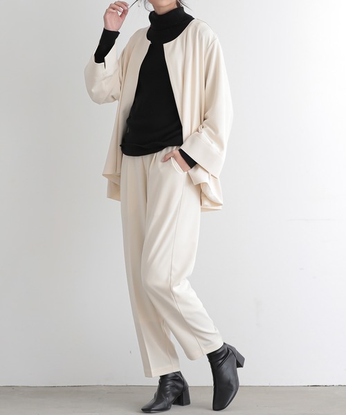 オケージョンセットアップ&ノーカラージャケット【beige】 and it_（アンドイット） セットアップ オケージョン ノーカラーゆる