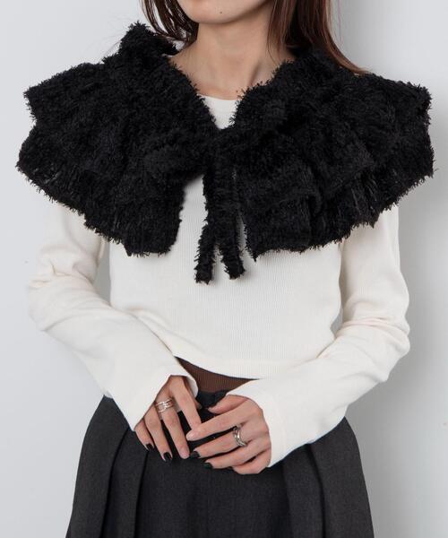 新品タグ付✨️ウィルフリー ギャザーフリルキーネックスウェット 黒　ブラック WEGO（ウィゴー） つけ襟 付け襟 WEGO/シャギーマルチWAY付けフリル